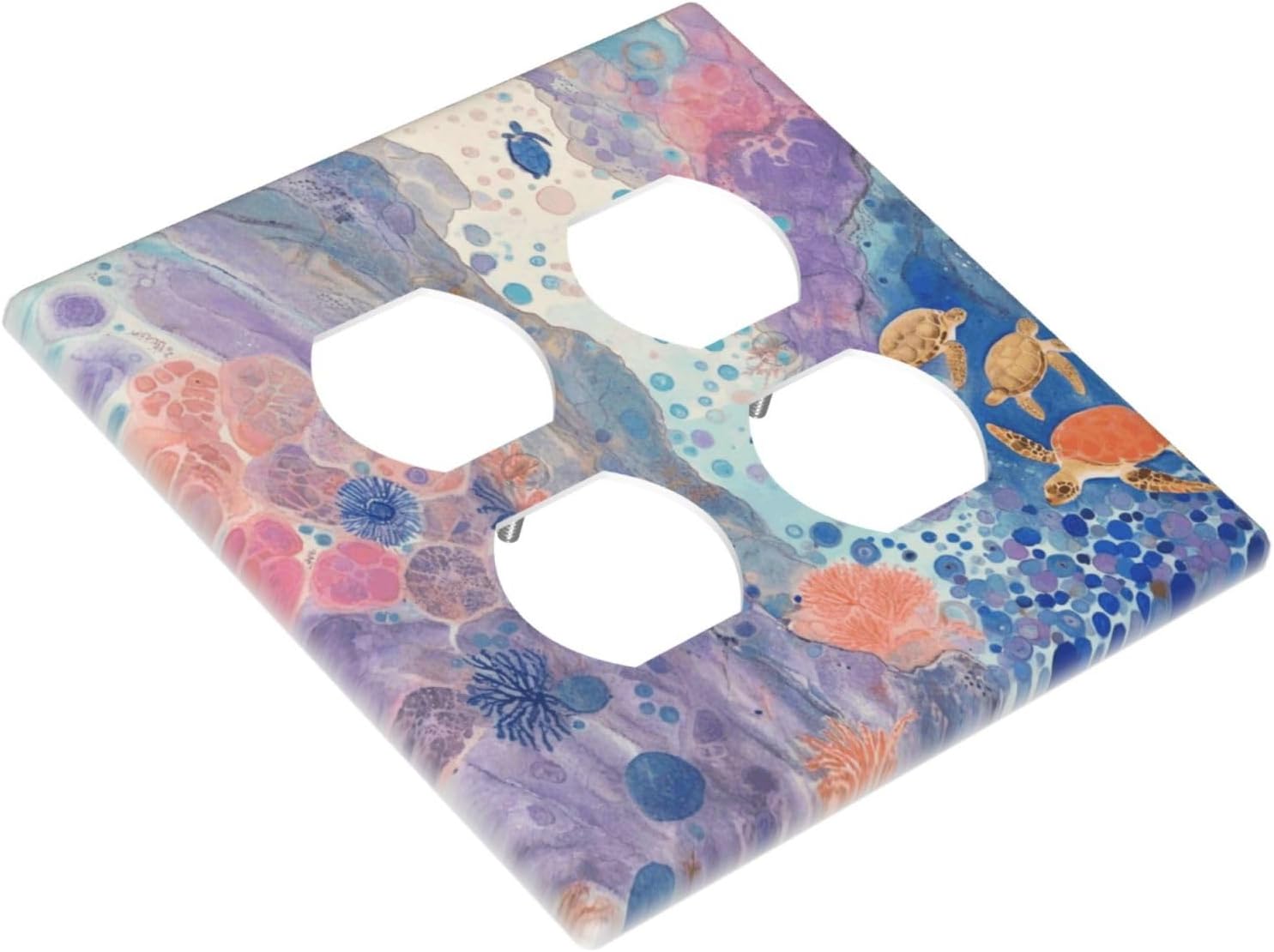 Turtle Coral Fish Watercolor Colorful Underwater World Outlet Covers 2 Gang Double Duplex