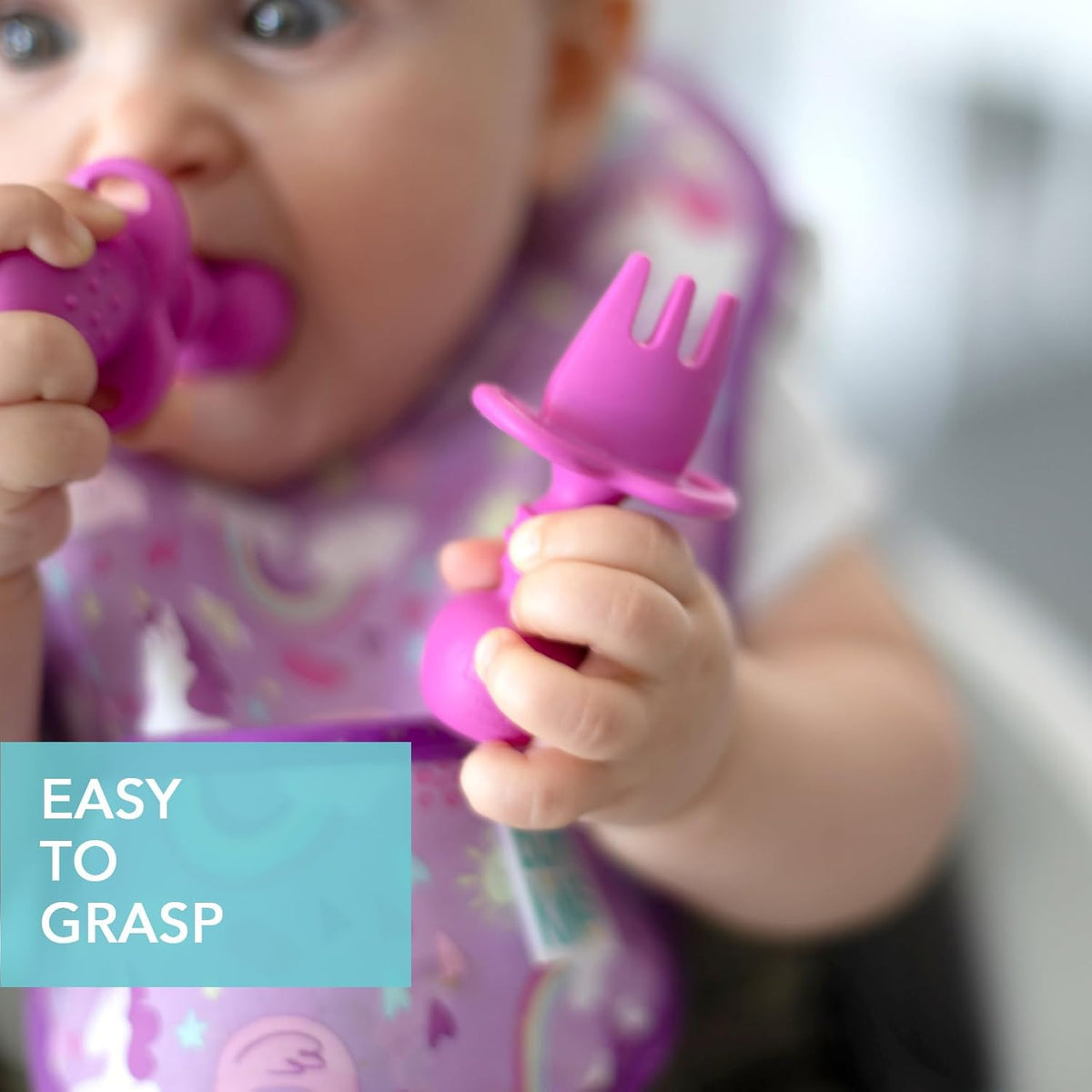 Bumkins Baby Utensils Set, Chewtensils Silicone Spoons for Dipping, Self-Feeding, Baby Led Weaning