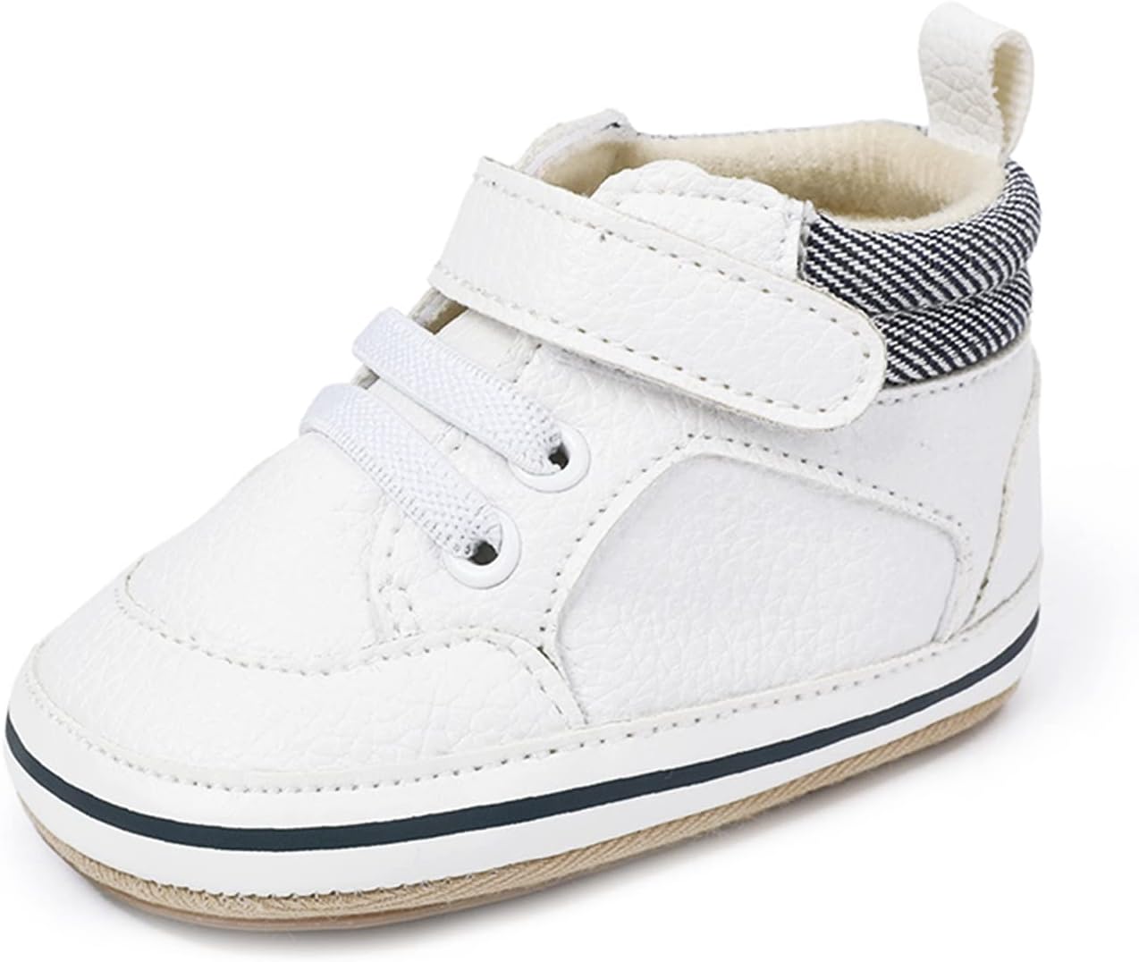 SOFMUO Baby Boys Girls High Top Ankle PU Leather Sneakers Soft Rubber Sole Infant Moccasins Newborn