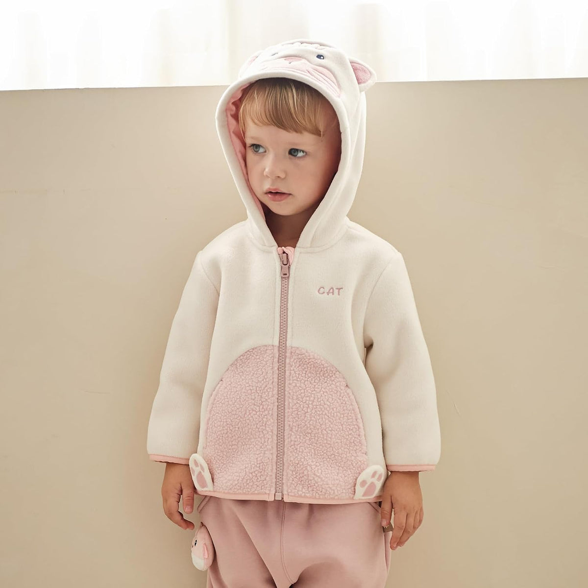 DAVE&BELLA Toddler Fleece Jacket, Baby Boys Girls Animal-shaped Hooded Zipper Long Sleeve Warm
