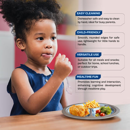 Stainless Steel Plates for Kids, Toddler Plate, Non Toxic Baby Dinnerware, BPA-Free Feeding Tray