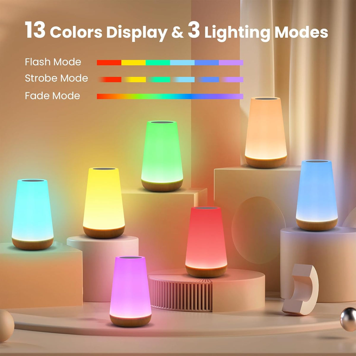 THAUSDAS Night Light, Dimmable Touch Lamp for Bedroom, Portable Table Bedside Lamp, 5 Brightness 13
