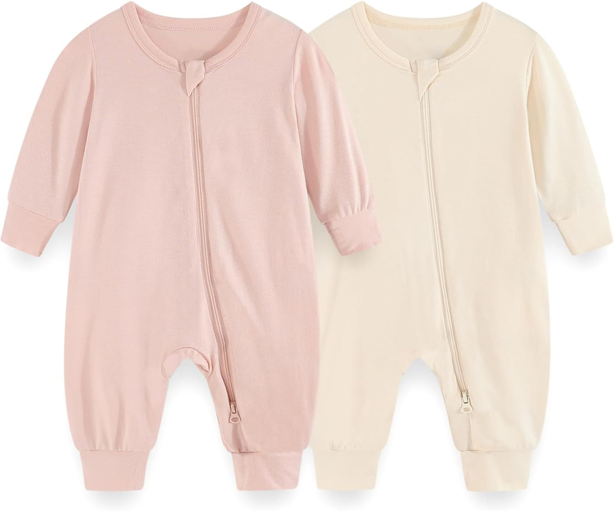 Unisex Rayon Made from Bamboo Zipper Baby Boy Girl Rompers 2 Pcak Long Sleeve Infants Jumpsuits New
