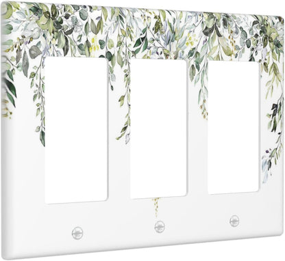 Light Switch Covers Boho Farmhouse Flower Leaf Sage Green 3 Gang Rocker Electrical GFCI Decorative