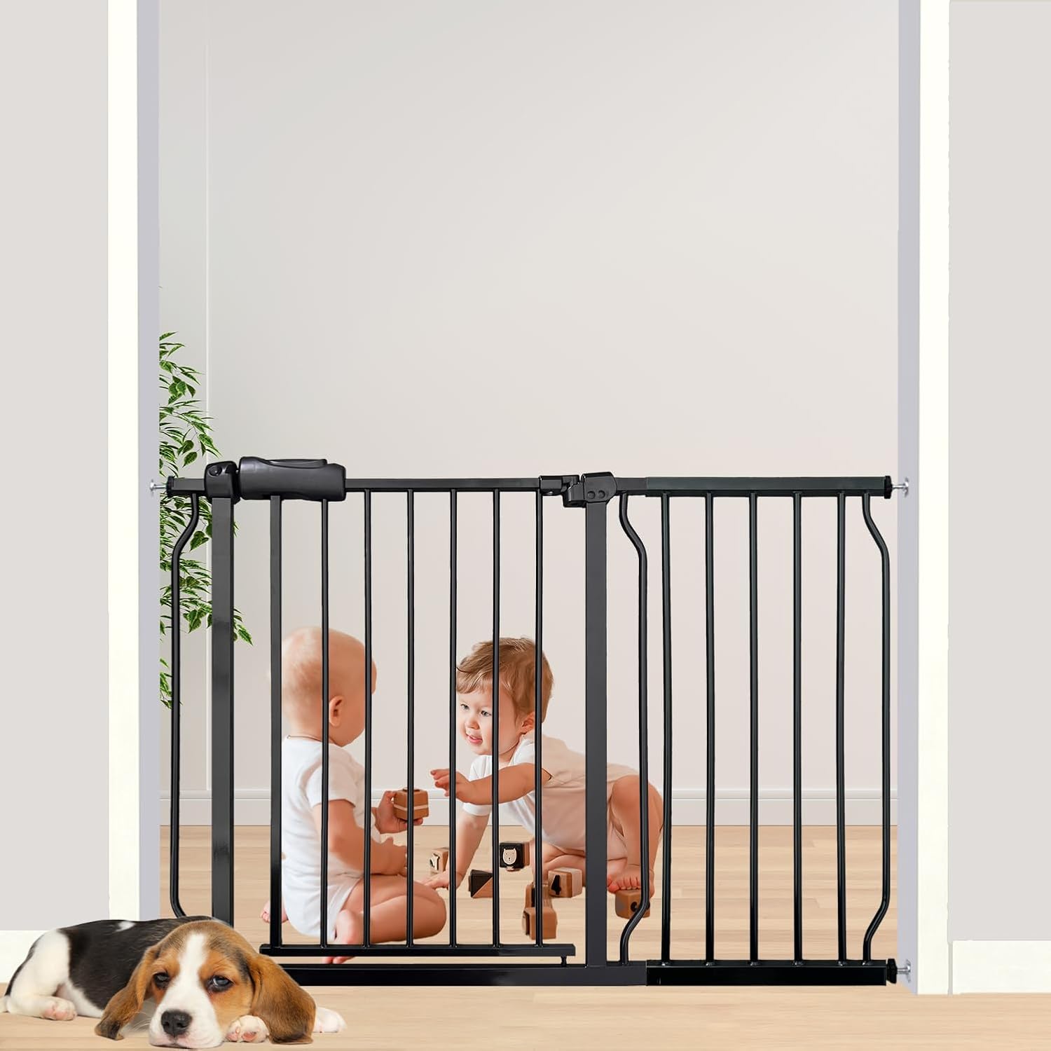 Extra Wide Baby Gate - 43.3-48 Inch Tension Mounted Safety Child & Pet Gate - Black Metal - Walk