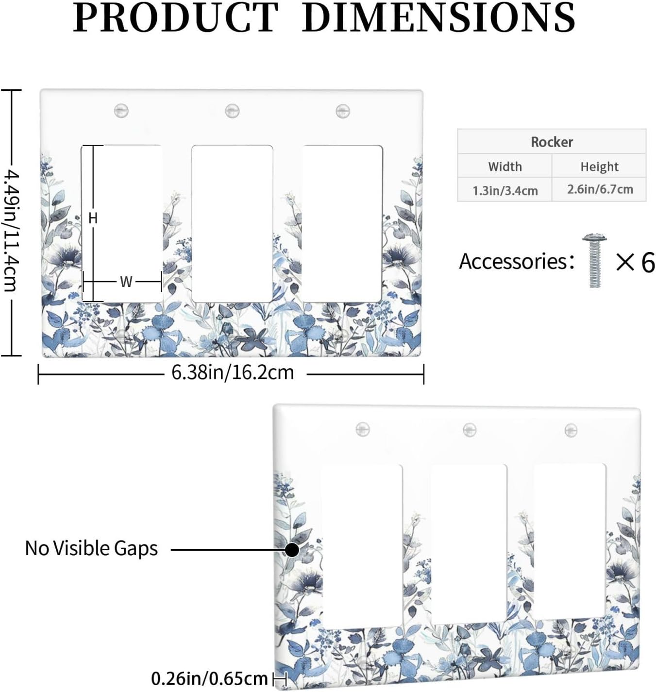 Light Switch Covers Light Blue Watercolor Leaves Plant With Floral 3 Gang Rocker Electrical GFCI