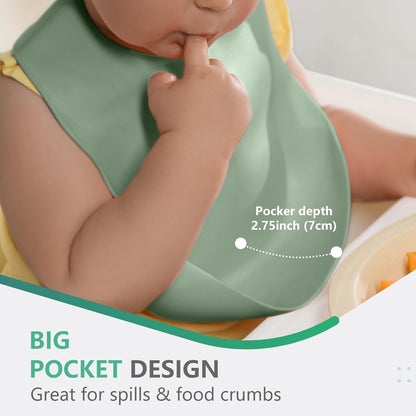 Cuddle Campus Set of 3 Silicone Bibs for Babies & Toddlers,Soft Adjustable Bibs with Pocket Food