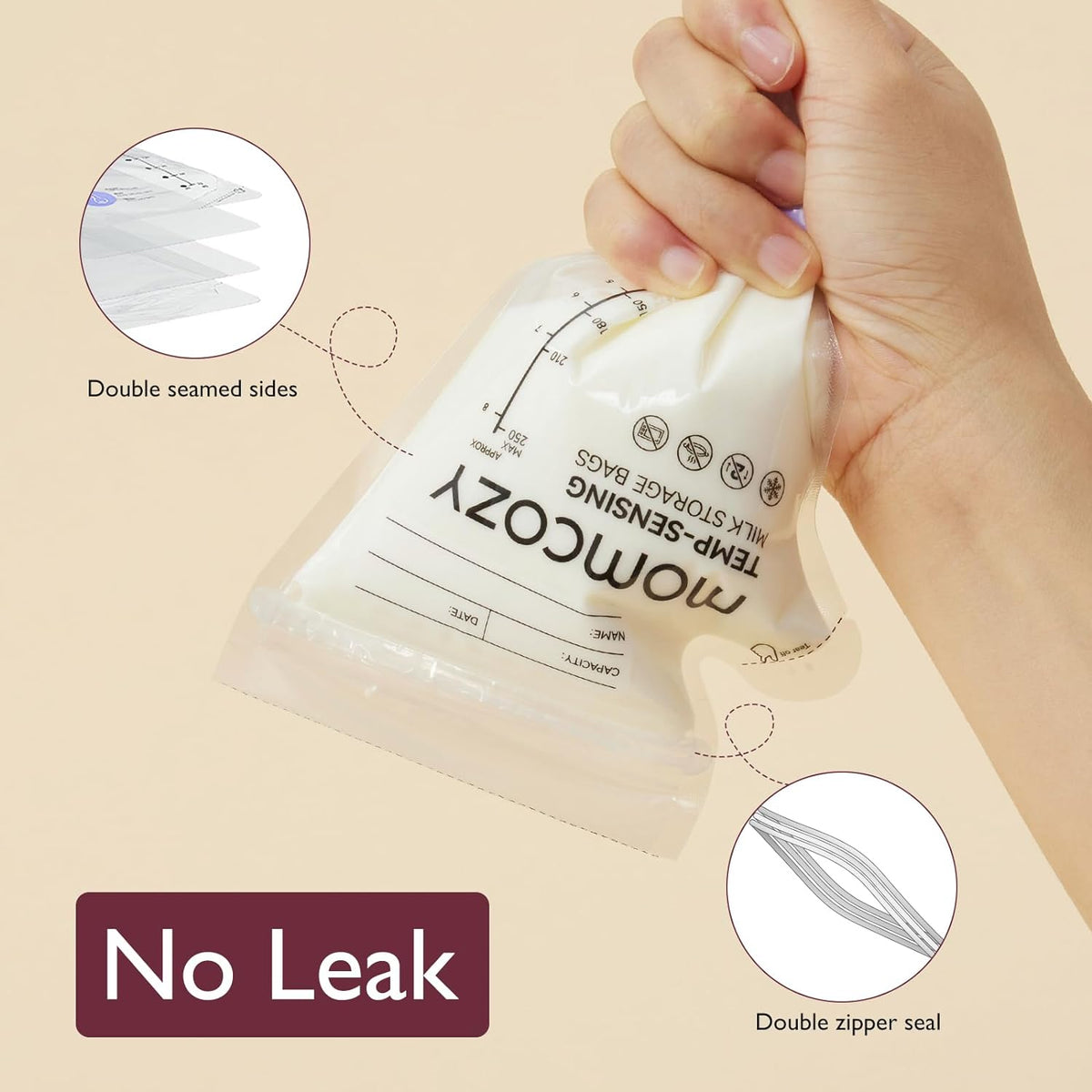 Momcozy Easy Pour Breastmilk Storage Bag, 8Oz, Temp-Sensing Color Change, 120 Count Milk Bag with