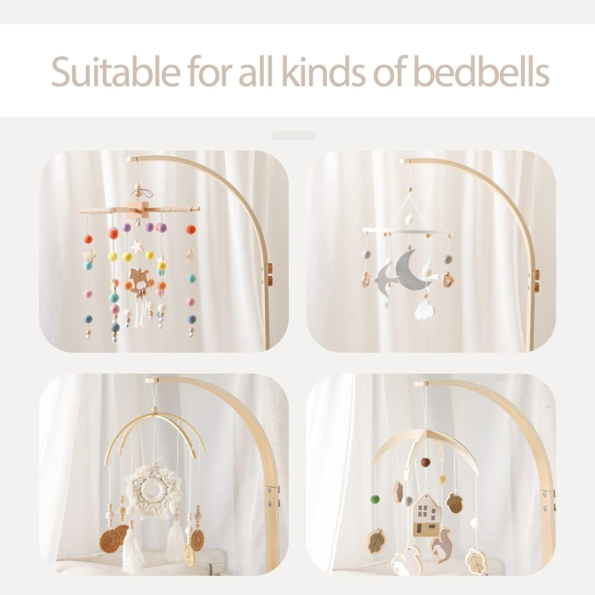 Baby Crib Mobile Arm - Wooden Baby Mobile Crib Holder for Hanging Baby Crib Attachment for Nursery