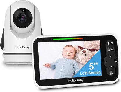 HelloBaby 5 Inch Video Baby Monitor with Camera and Audio, Remote Pan-Tilt-Zoom Camera with Night