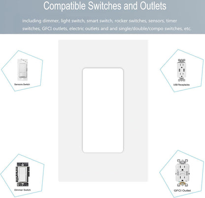 1-Gang Screwless Decora Wall Plate Cover Single Switch Outlet Electrical Faceplate for Light