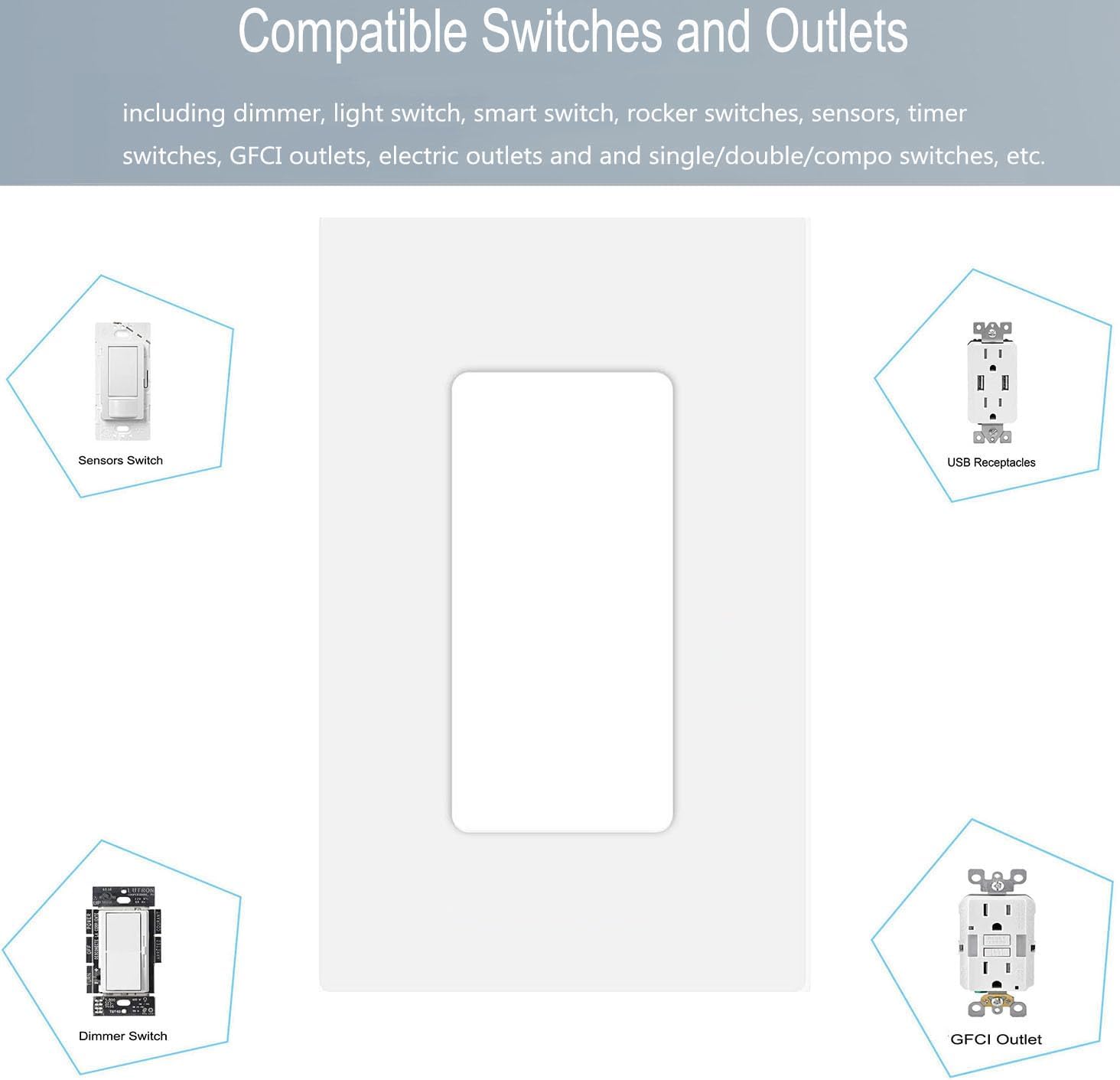 1-Gang Screwless Decora Wall Plate Cover Single Switch Outlet Electrical Faceplate for Light