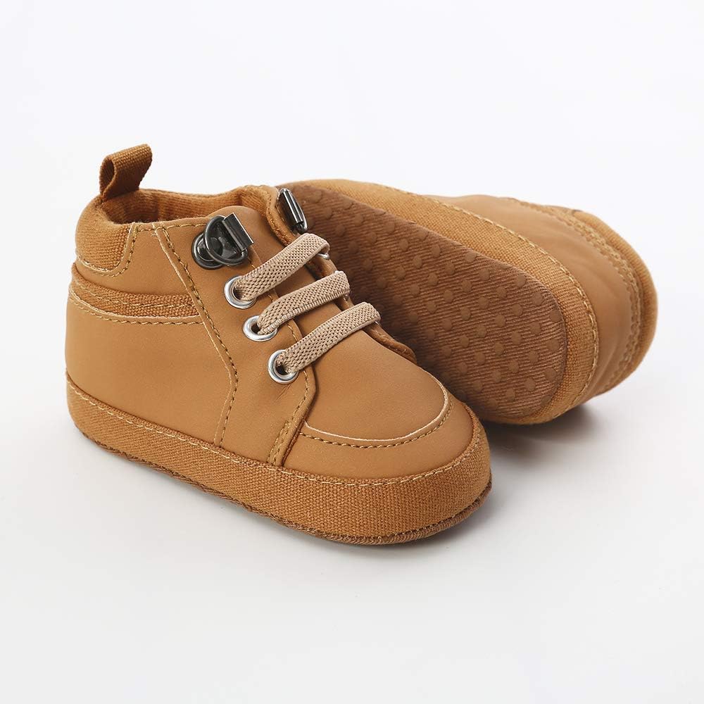 SOFMUO Baby Boys Girls High Top Ankle PU Leather Sneakers Soft Rubber Sole Infant Moccasins Newborn