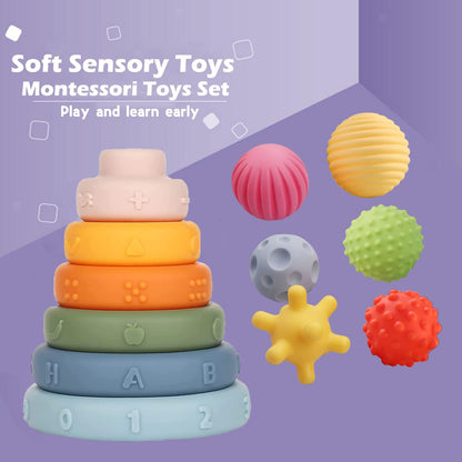 Weilim Montessori Baby Toys 18 Months+, 3-in-1 Stacking Blocks Rings Balls