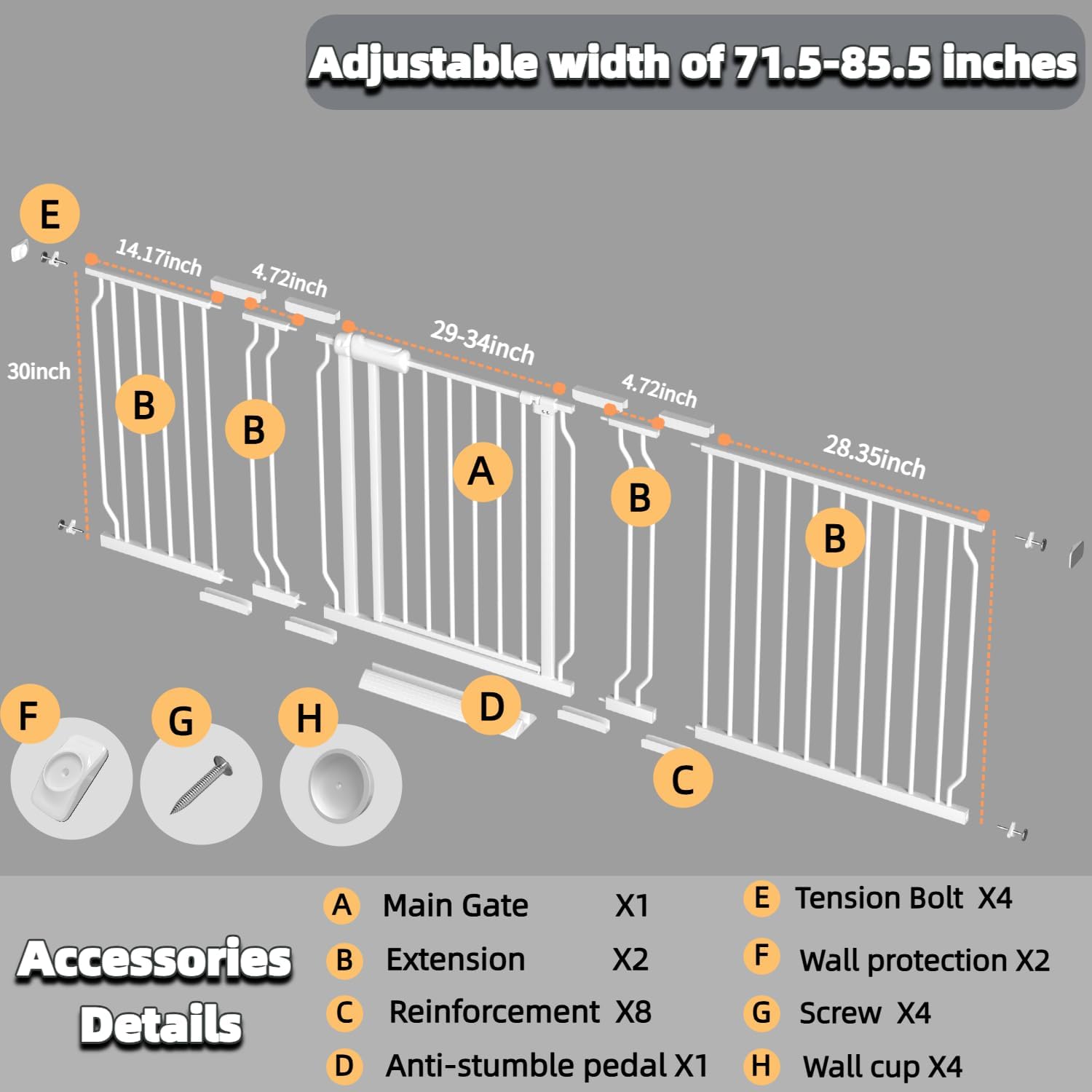 TSAYAWA Baby Gate Extra Wide Fits 71.5-85.8 inch Wide Opening - Dog Pet Gates for Doorways Stairs