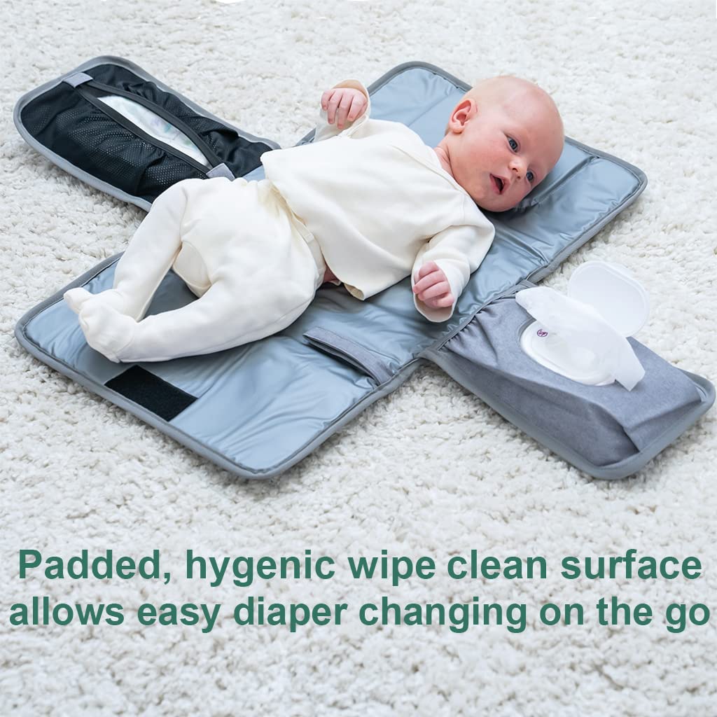 Portable Changing Pad - Waterproof Travel Baby Diaper Changing Pad, Mat Foldable, Wipes Pocket