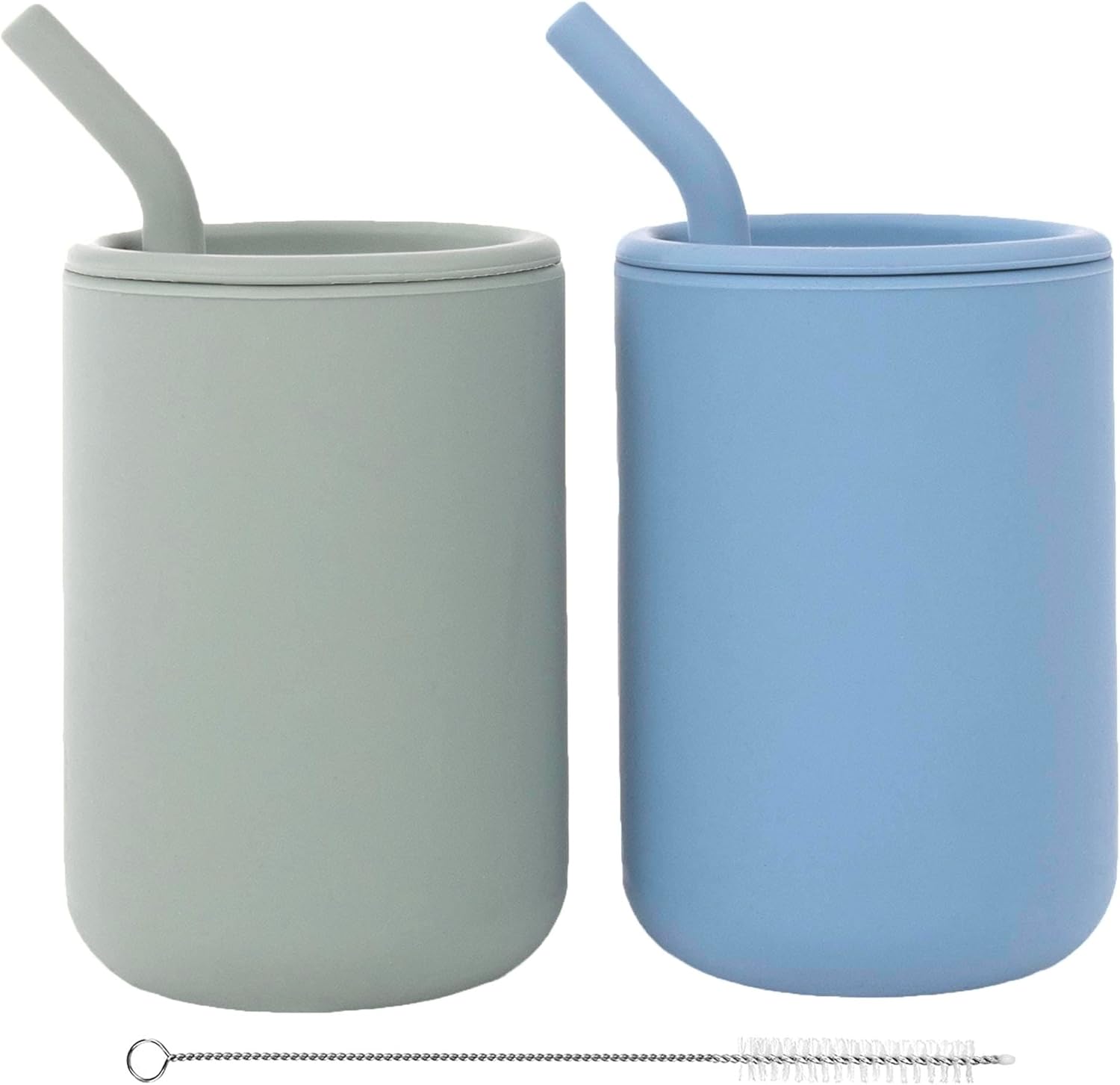 WeeSprout Silicone Baby Cups With Straws and Lids, 4 & 8 oz Options, Set of 2, Food Grade Toddler