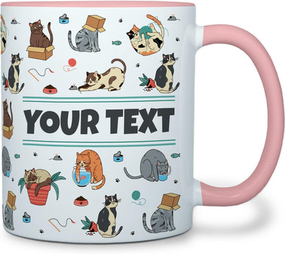 Personalized Mug for Kids - Cats - Custom Name/Text, Ceramic Hot Chocolate/Cocoa/Coffee Cup for