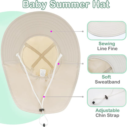 XIAOHAWANG Girls Sun Hat Baby Beach Hats Boys UPF 50+ Kids Summer Protection Cap Toddler Breathable