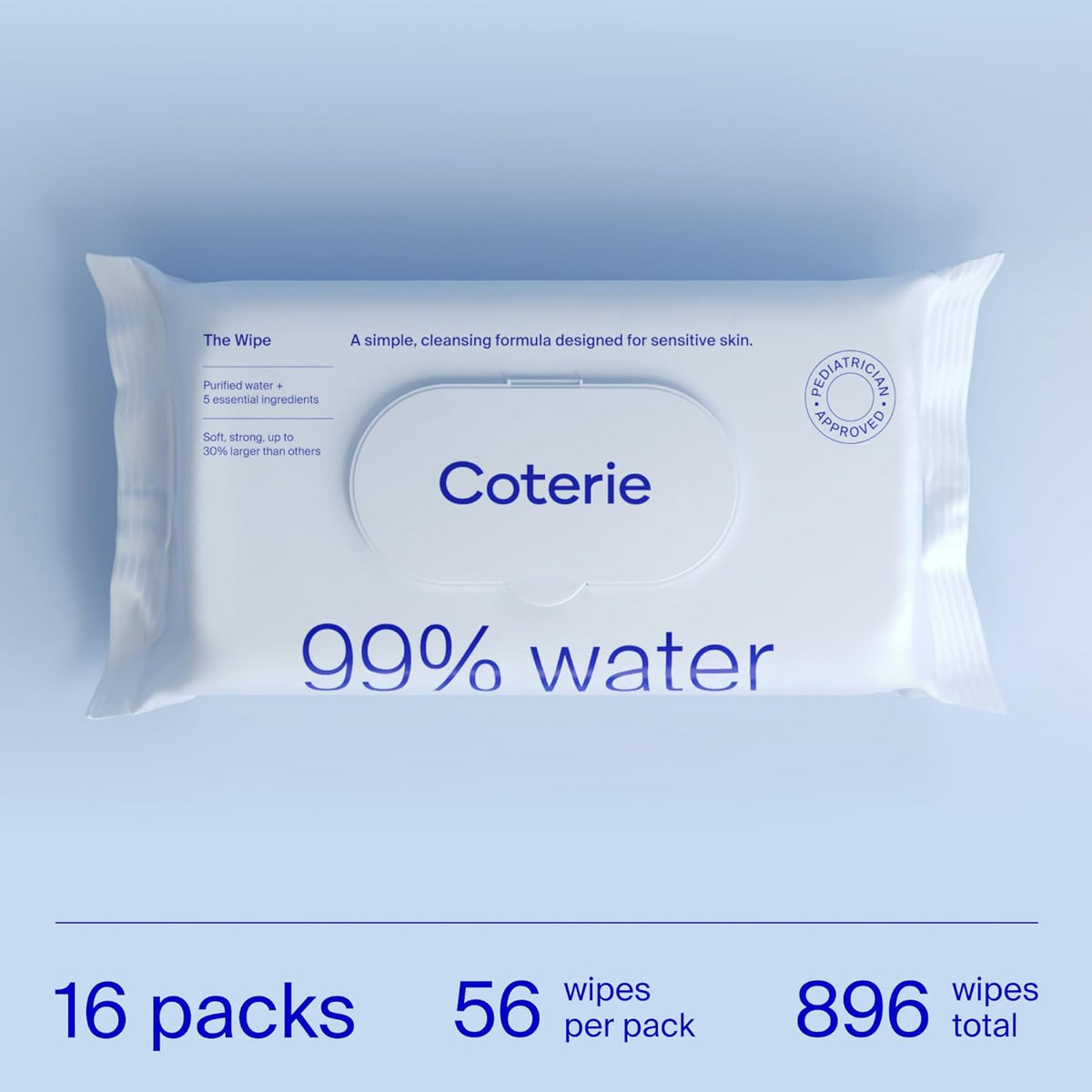 Coterie Baby Wipes for Sensitive Skin, Plant-Based and Plastic-Free Fibers, 99% Water