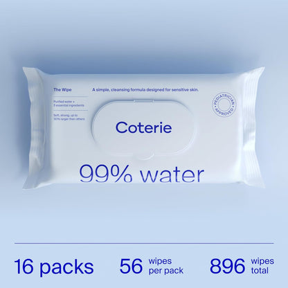 Coterie Baby Wipes for Sensitive Skin, Plant-Based and Plastic-Free Fibers, 99% Water