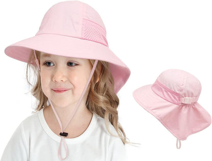 CHUNG Baby Sun Protection Hat Summer Toddler Adjustable UPF 50+ Wide Brim Neck Flap Beach Caps Boys