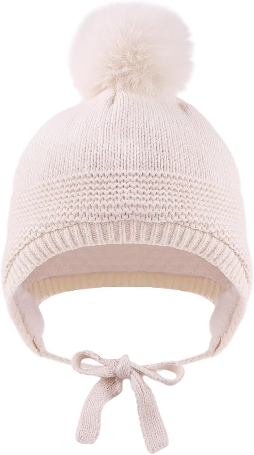 Basic Winter Baby Beanie Gloves Boys Girls Knitted Hat Pompom Kids Earflap Hats Warm Infant Toddler