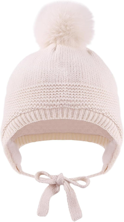 Basic Winter Baby Beanie Gloves Boys Girls Knitted Hat Pompom Kids Earflap Hats Warm Infant Toddler