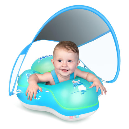 LAYCOL Baby Pool Float with Canopy UPF50+, 5 Point Safety Buckle No Flip Over, Inflatable Toddler