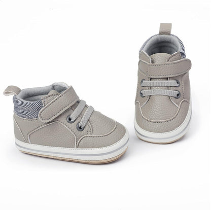 SOFMUO Baby Boys Girls High Top Ankle PU Leather Sneakers Soft Rubber Sole Infant Moccasins Newborn