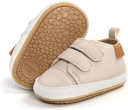 SOFMUO Baby Boys Girls High Top Ankle PU Leather Sneakers Soft Rubber Sole Infant Moccasins Newborn