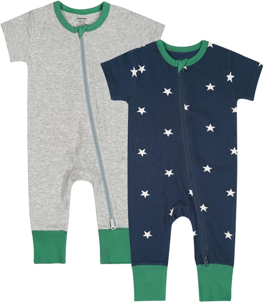 Teach Leanbh Baby Boys Girls 2 Pack 2 Way Zipper Footless Pajamas Cotton Short Sleeve Printing