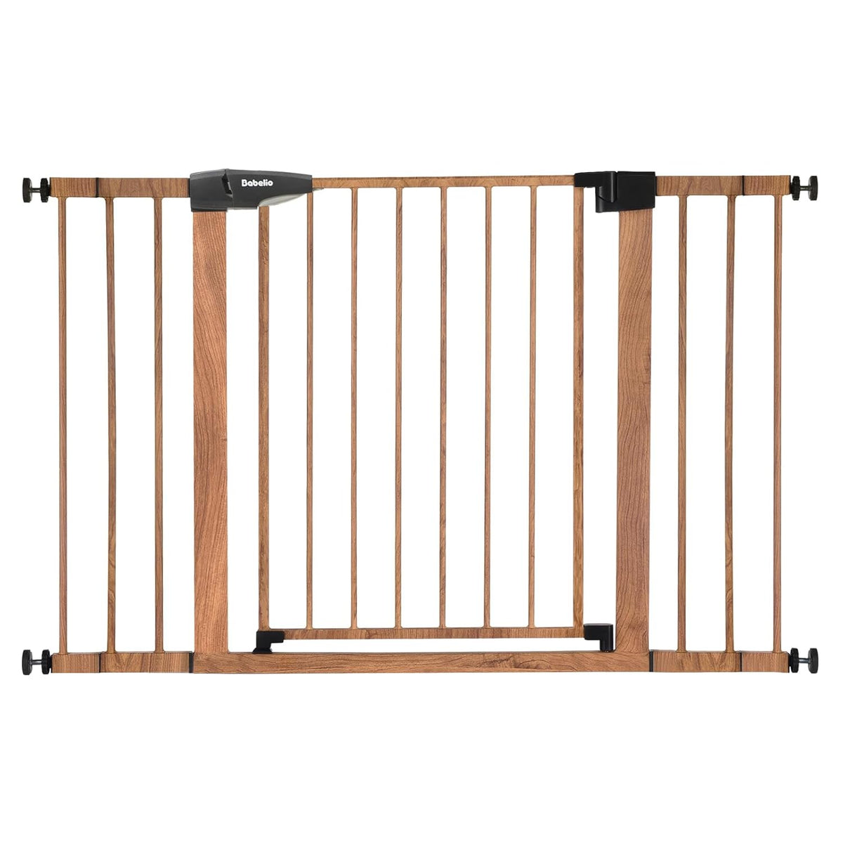 BABELIO 29-48" Metal Baby Gate with Brown Wood Pattern, Auto Close Dog Gate for The House, Stairs
