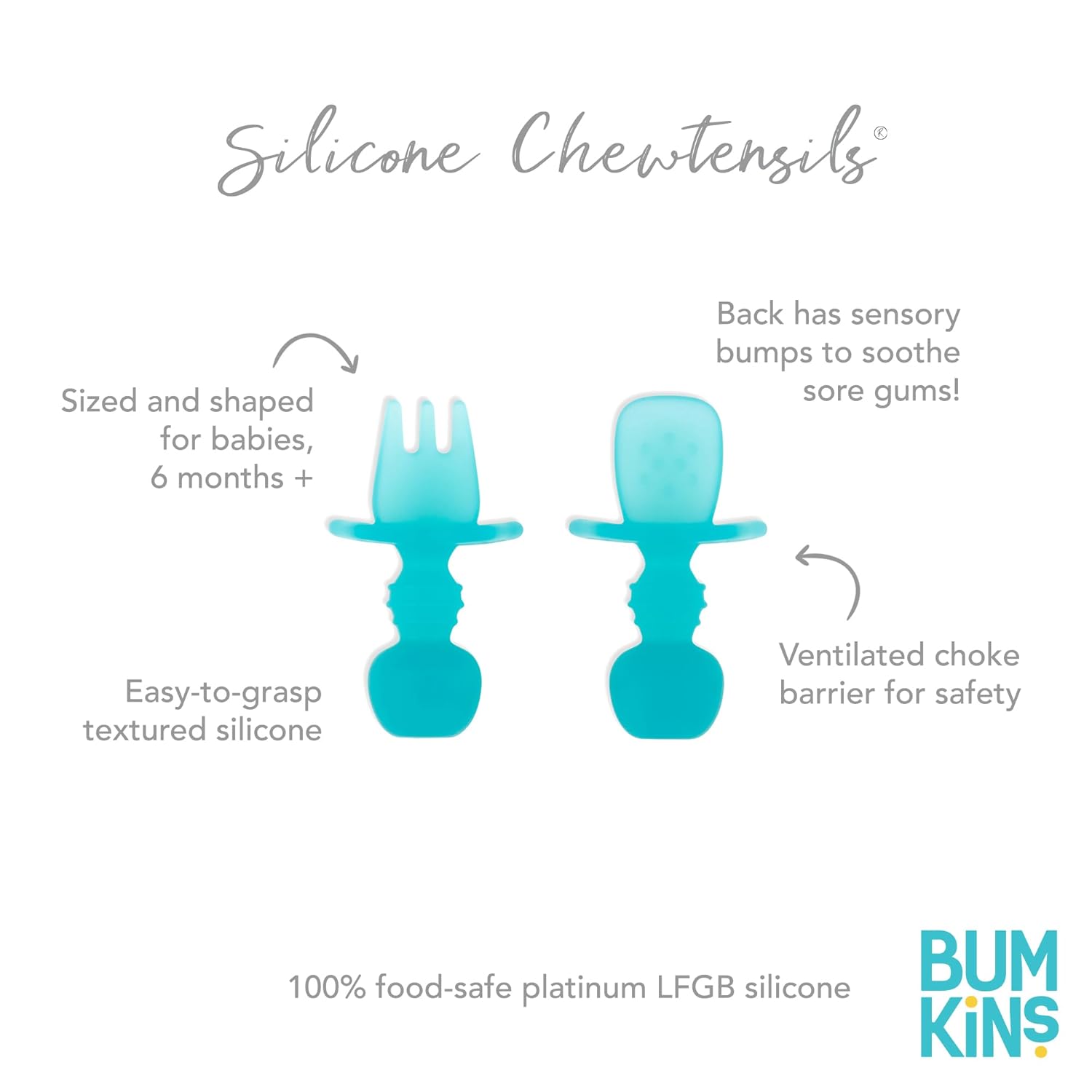 Bumkins Baby Utensils Set, Chewtensils Silicone Spoons for Dipping, Self-Feeding, Baby Led Weaning