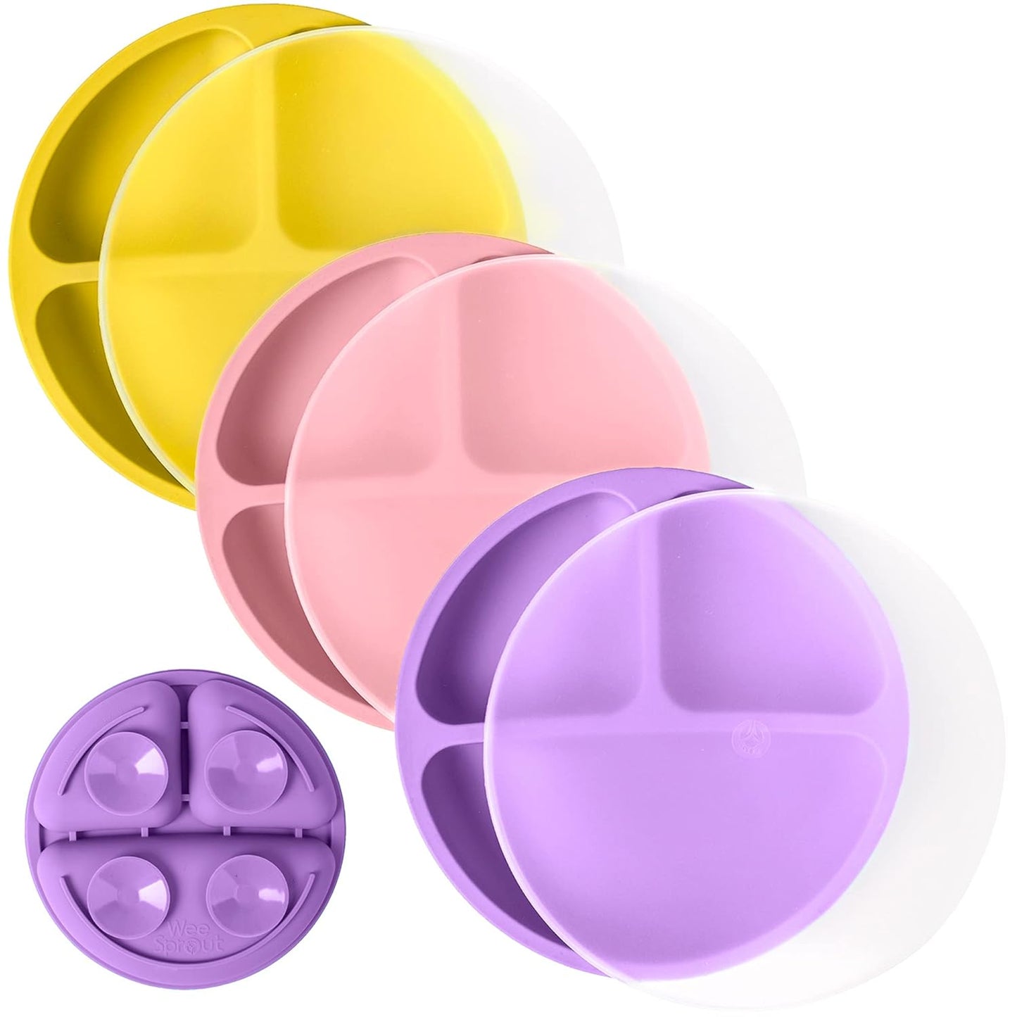 WeeSprout Suction Plates with Lids for Babies & Toddlers - 100% Silicone, Dinnerware Stays Put