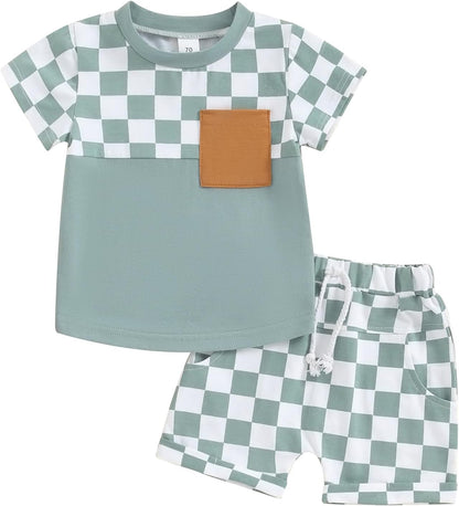fhutpw Baby Toddler Boy Clothes Summer Outfits 6 12 18 24 Months Patchwork Short Sleeve T Shirt &