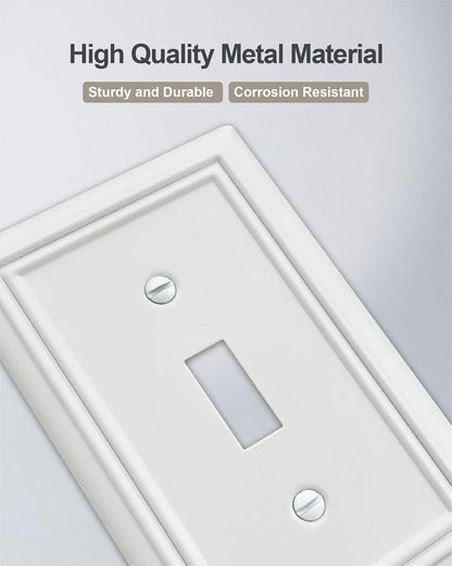 4-Pack Single Toggle Wall Plate, Metal Light Switch Cover, Decorative Off- White Switch Plate
