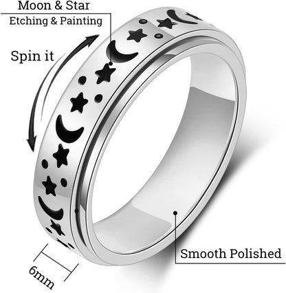 OreilleStar Anxiety Ring for Women Fidget Spinner Rings Stainless Steel Silver Color Size 6