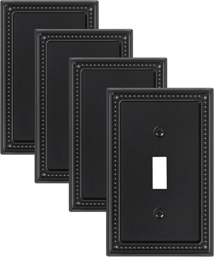 4-Pack Single Toggle Light Switch Cover Plate, Pearls Decorative Switch Plate Covers, Black 1 Gang