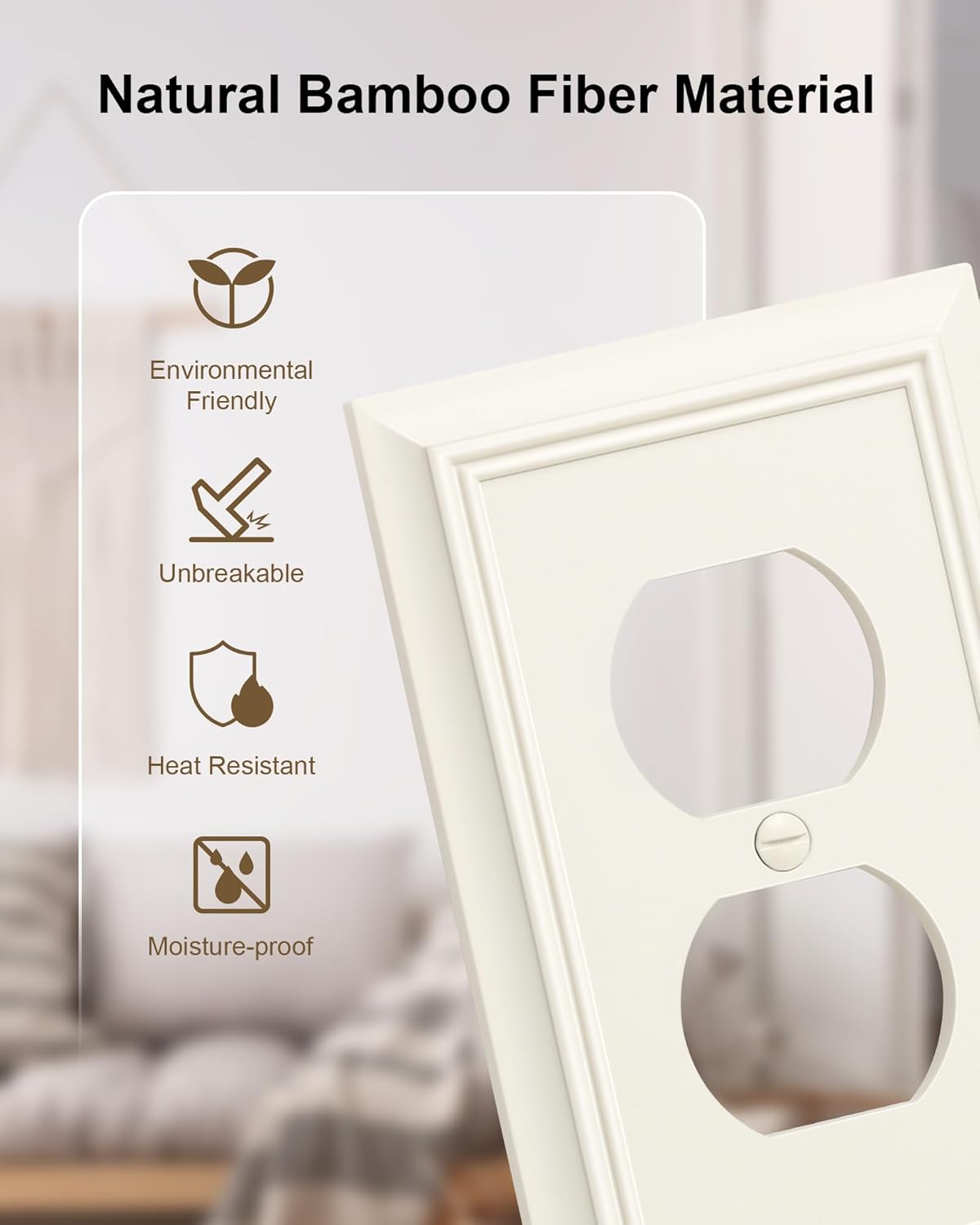 6-Pack Duplex Outlet Cover Plate, Decorative Light Almond Switch Plates and Outlet Covers, Natural