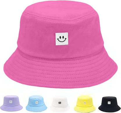 Kids Sun Hat Smile Face Bucket Hat for Girls Boys Summer Sun Protection Cotton Unisex Beach Cap