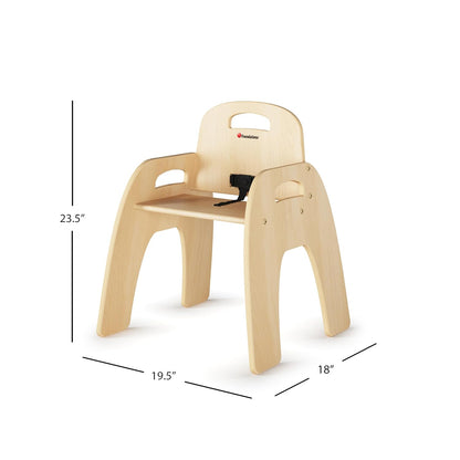 Foundations Simple Sitter 13” Low Wood Feeding Chairs, Wide No-Tip Base, Adjustable Safety Harness