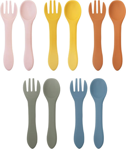 10 Pcs Silicone Baby Spoons and Forks, Chewable Utensils for Self-Feeding, Kids Utensils for Over 6