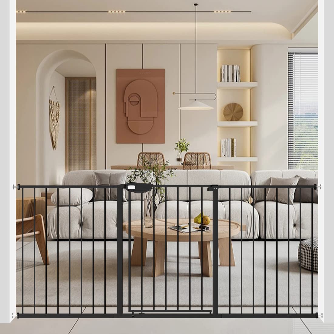 WAOWAO Triple Lock Baby Gate Extra Wide 81.49-86.22" Pressure Mounted Walk Through Swing Auto Close