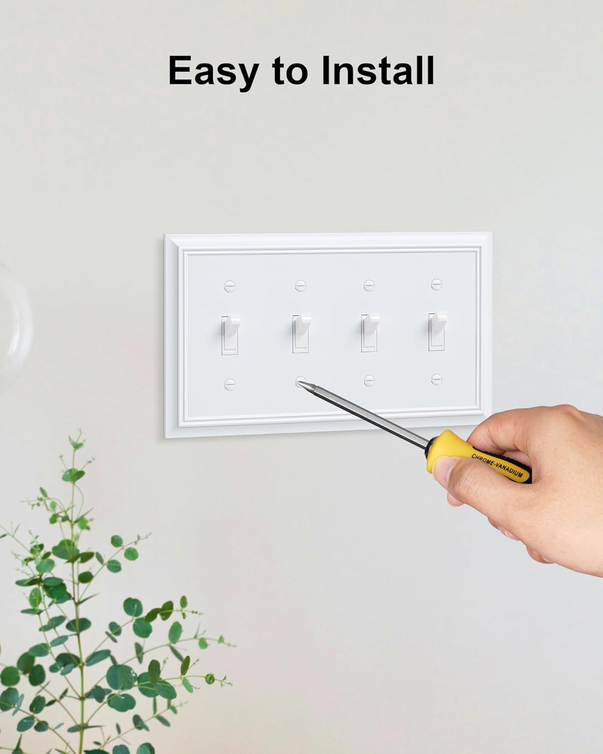 2-Pack Quad Toggle Light Switch Cover Plate, Pure White Decorative Switch Plate Covers, Natural