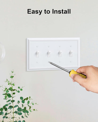 2-Pack Quad Toggle Light Switch Cover Plate, Pure White Decorative Switch Plate Covers, Natural
