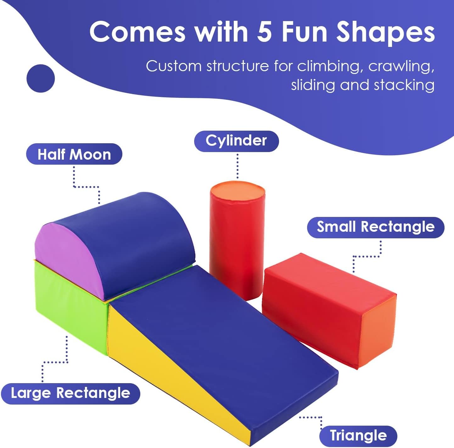 PayLessHere Climbing Toys for Toddlers 5 Piece Corner Foam Climbing Blocks Set with Soft Foam and