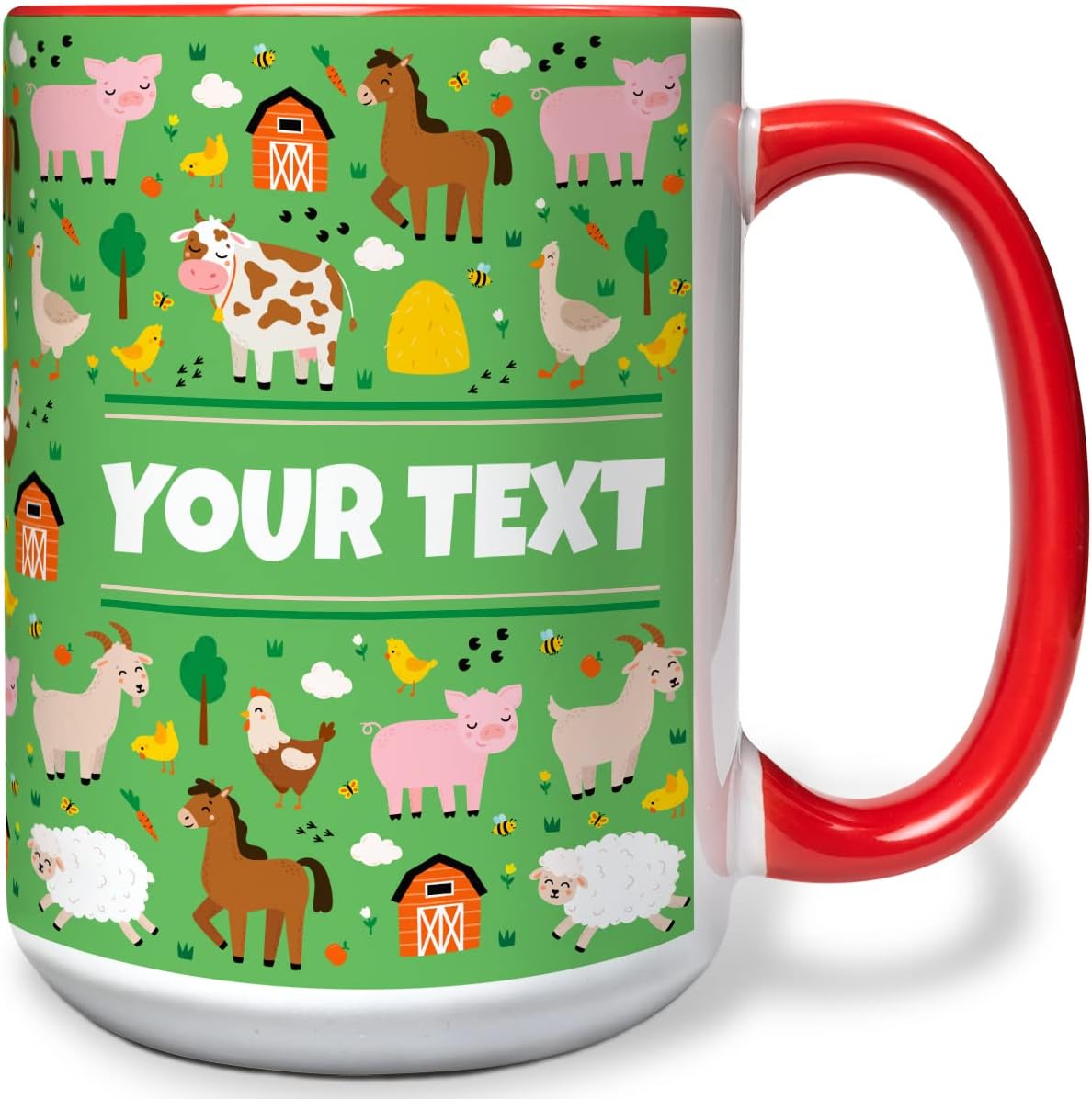 Personalized Mug for Kids - Farm Animals - Custom Name/Text, Ceramic Hot Chocolate/Cocoa/Coffee Cup