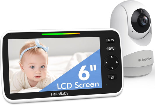 HelloBaby 6”IPS Large Screen, Video Baby Monitor with Upgraded 4000mAh Battery, 2-Way Talk, Night