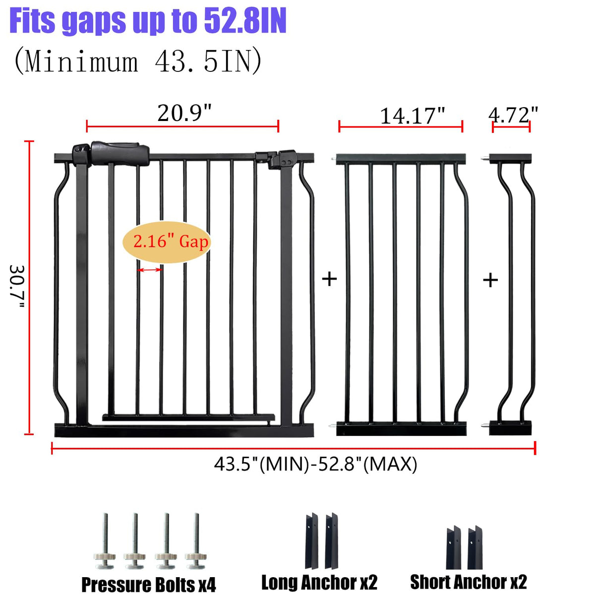 Baby Gates Extra Wide 48-53 Inch Large Baby Gate for Stairs Tension Pet Dog Gates Indoor for